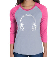 Load image into Gallery viewer, Music Note Headphones - Women&#39;s Raglan Baseball Word Art T-Shirt