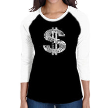 Load image into Gallery viewer, Dollar Sign - Women&#39;s Raglan Baseball Word Art T-Shirt