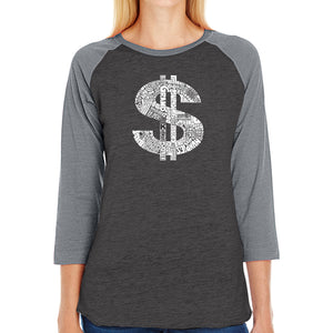 Dollar Sign - Women's Raglan Baseball Word Art T-Shirt