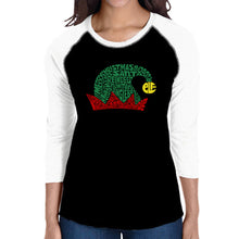 Load image into Gallery viewer, Christmas Elf Hat - Women&#39;s Raglan Word Art T-Shirt