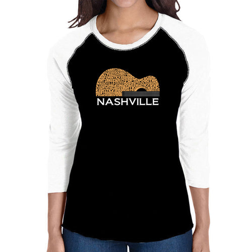 Nashville Guitar - Women's Raglan Word Art T-Shirt