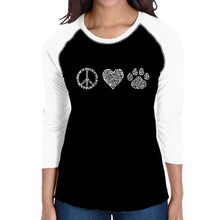 Load image into Gallery viewer, Peace Love Cats  - Women&#39;s Raglan Word Art T-Shirt