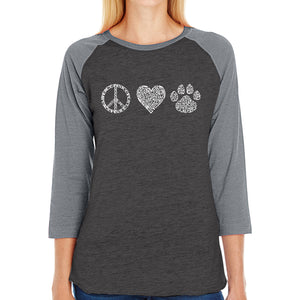 Peace Love Cats  - Women's Raglan Word Art T-Shirt