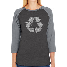 Load image into Gallery viewer, 86 RECYCLABLE PRODUCTS - Women&#39;s Raglan Baseball Word Art T-Shirt