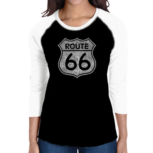 CITIES ALONG THE LEGENDARY ROUTE 66 - Women's Raglan Baseball Word Art T-Shirt