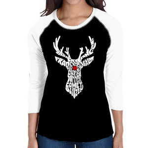 Santa's Reindeer  - Women's Raglan Word Art T-Shirt