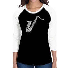 Load image into Gallery viewer, Sax - Women&#39;s Raglan Baseball Word Art T-Shirt