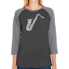 Load image into Gallery viewer, Sax - Women&#39;s Raglan Baseball Word Art T-Shirt