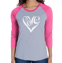 Load image into Gallery viewer, Script Love Heart  - Women&#39;s Raglan Baseball Word Art T-Shirt