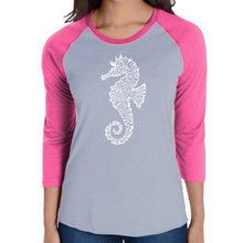 Load image into Gallery viewer, Types of Seahorse - Women&#39;s Raglan Baseball Word Art T-Shirt