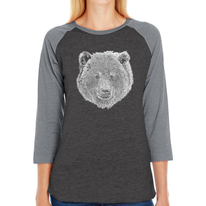 Bear Face  - Women's Raglan Baseball Word Art T-Shirt