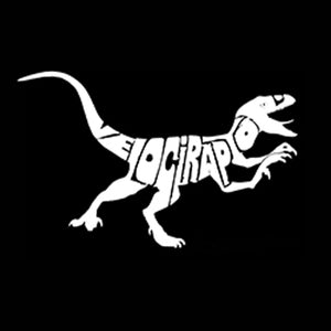 LA Pop Art Women's Dolman Word Art Shirt - Velociraptor