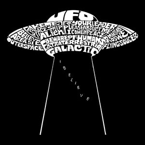 LA Pop Art Women's Dolman Cut Word Art Shirt - Flying Saucer UFO