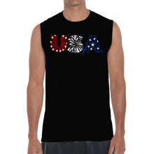 Load image into Gallery viewer, USA Fireworks - Men&#39;s Word Art Sleeveless T-Shirt