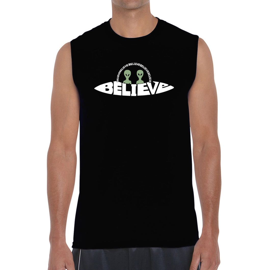 Believe UFO - Men's Word Art Sleeveless T-Shirt