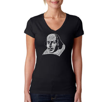 Load image into Gallery viewer, THE TITLES OF ALL OF WILLIAM SHAKESPEARE&#39;S COMEDIES &amp; TRAGEDIES - Women&#39;s Word Art V-Neck T-Shirt