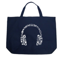 Load image into Gallery viewer, Music Note Headphones - Large Word Art Tote Bag