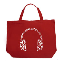 Load image into Gallery viewer, Music Note Headphones - Large Word Art Tote Bag