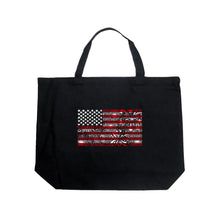 Load image into Gallery viewer, Large Word Art Tote Bag - Fireworks American Flag