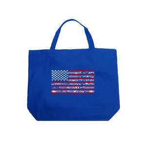 Large Word Art Tote Bag - Fireworks American Flag