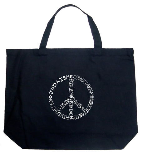 Different Faiths peace sign - Large Word Art Tote Bag