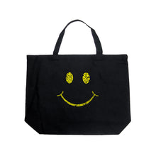 Load image into Gallery viewer, Be Happy Smiley Face  - Large Word Art Tote Bag