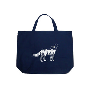 Howling Wolf  - Large Word Art Tote Bag