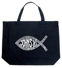 Load image into Gallery viewer, John 3:16 Fish Symbol - Large Word Art Tote Bag