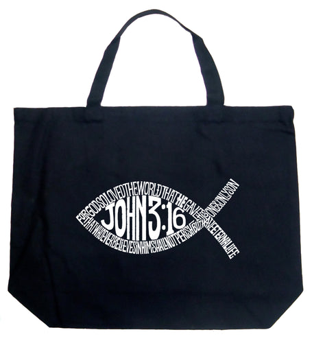 John 3:16 Fish Symbol - Large Word Art Tote Bag