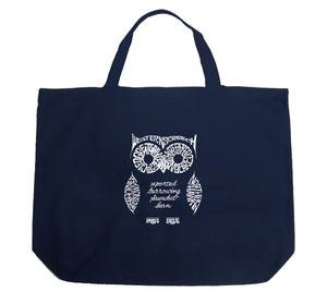 Owl - Large Word Art Tote Bag