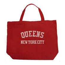 Load image into Gallery viewer, POPULAR NEIGHBORHOODS IN QUEENS, NY - Large Word Art Tote Bag