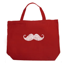 Load image into Gallery viewer, WAYS TO STYLE A MOUSTACHE - Large Word Art Tote Bag