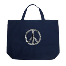 Load image into Gallery viewer, PEACE, LOVE, &amp; MUSIC - Large Word Art Tote Bag