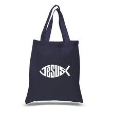 Load image into Gallery viewer, Christian Jesus Name Fish Symbol - Small Word Art Tote Bag