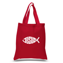 Load image into Gallery viewer, Christian Jesus Name Fish Symbol - Small Word Art Tote Bag