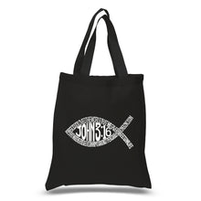 Load image into Gallery viewer, John 3:16 Fish Symbol - Small Word Art Tote Bag