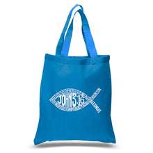 Load image into Gallery viewer, John 3:16 Fish Symbol - Small Word Art Tote Bag