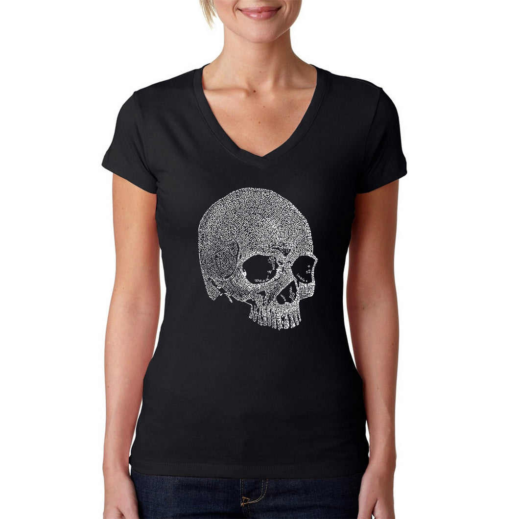 Dead Inside Skull - Women's Word Art V-Neck T-Shirt