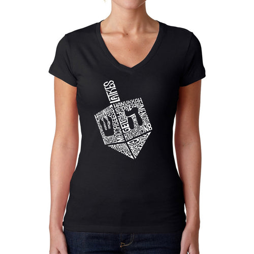 Hanukkah Dreidel - Women's Word Art V-Neck T-Shirt