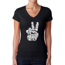 Load image into Gallery viewer, Peace Out  - Women&#39;s Word Art V-Neck T-Shirt