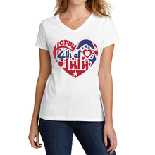 Load image into Gallery viewer, Women&#39;s Word Art V-Neck T-Shirt - July 4th Heart