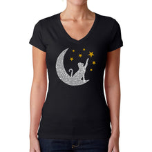 Load image into Gallery viewer, Cat Moon - Women&#39;s Word Art V-Neck T-Shirt
