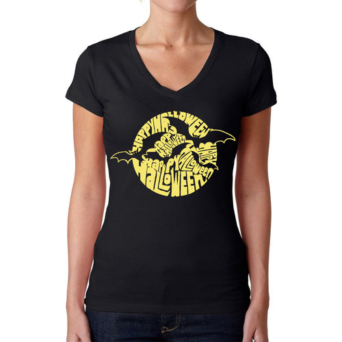 Halloween Bats  - Women's Word Art V-Neck T-Shirt