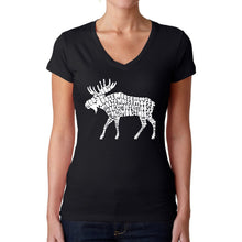 Load image into Gallery viewer, Moose  - Women&#39;s Word Art V-Neck T-Shirt