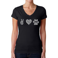 Load image into Gallery viewer, Peace Love Dogs  - Women&#39;s Word Art V-Neck T-Shirt