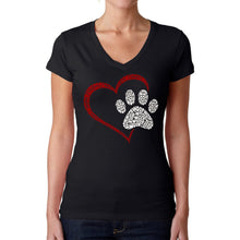 Load image into Gallery viewer, Paw Heart - Women&#39;s Word Art V-Neck T-Shirt