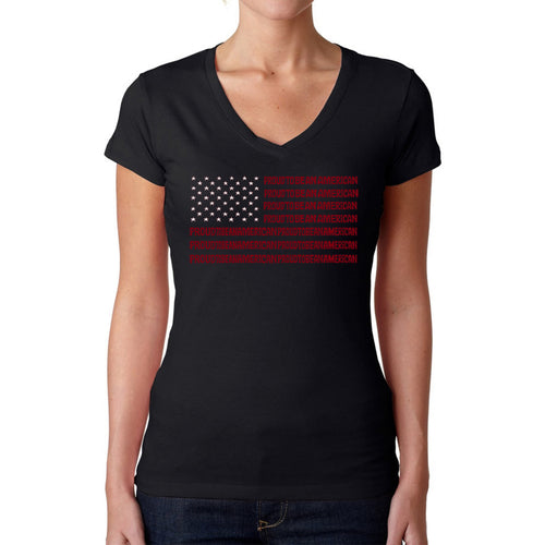 Proud To Be An American - Women's Word Art V-Neck T-Shirt