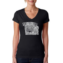 Load image into Gallery viewer, Pug Face - Women&#39;s Word Art V-Neck T-Shirt
