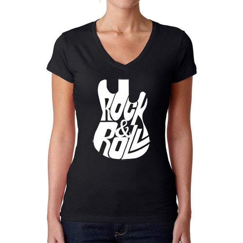 Rock And Roll Guitar - Women's Word Art V-Neck T-Shirt