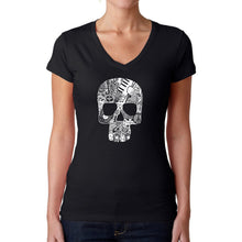 Load image into Gallery viewer, Rock n Roll Skull - Women&#39;s Word Art V-Neck T-Shirt